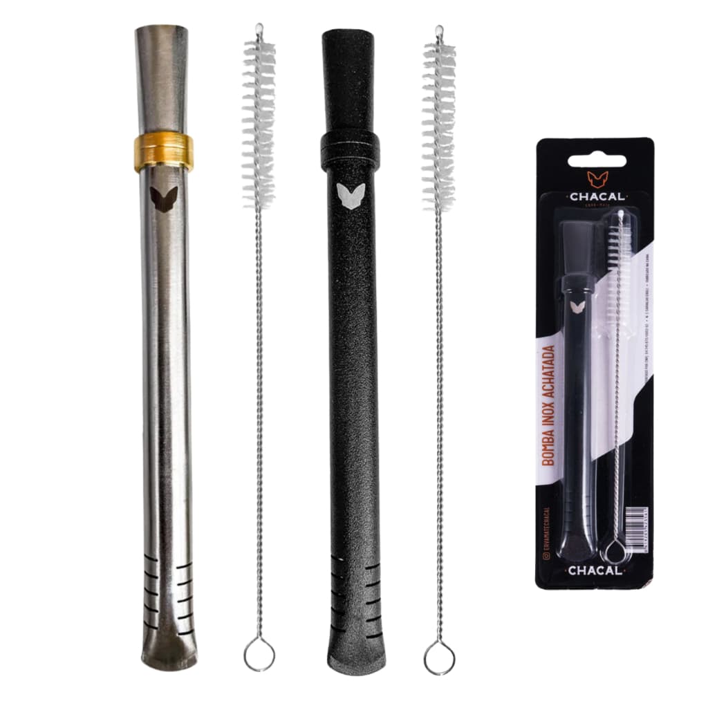 Kit Bomba Tereré Chacal Inox Achatada C/ Escova