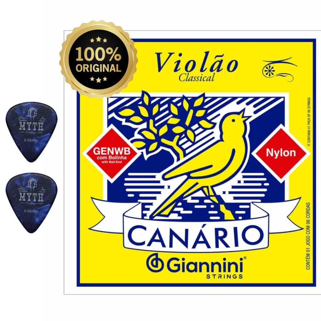 Cordas Encordoamento Para Violao Nylon Canario Giannini + 2 Palhetas