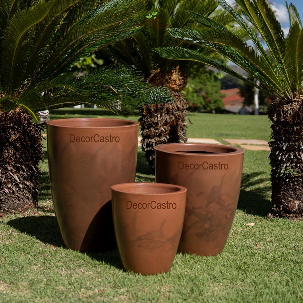 Kit 3 Vasos para Plantas Coluna Lisa Marmorizada P/M/G em Polietileno Decorativo Jardim Moderno