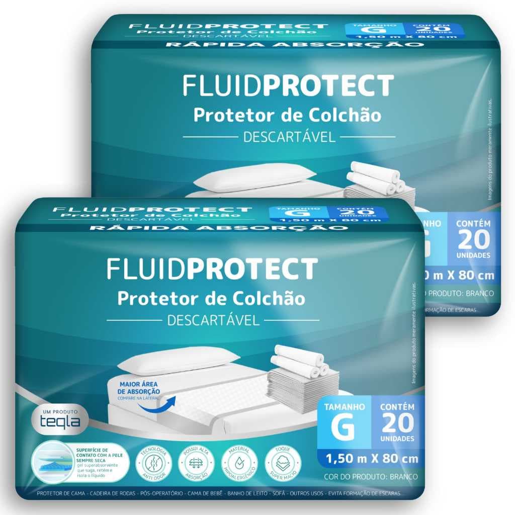 Kit FLUID PROTECT Protetor de Colchão Descartável - 2 Pacotes (Total de 40 Unidades)