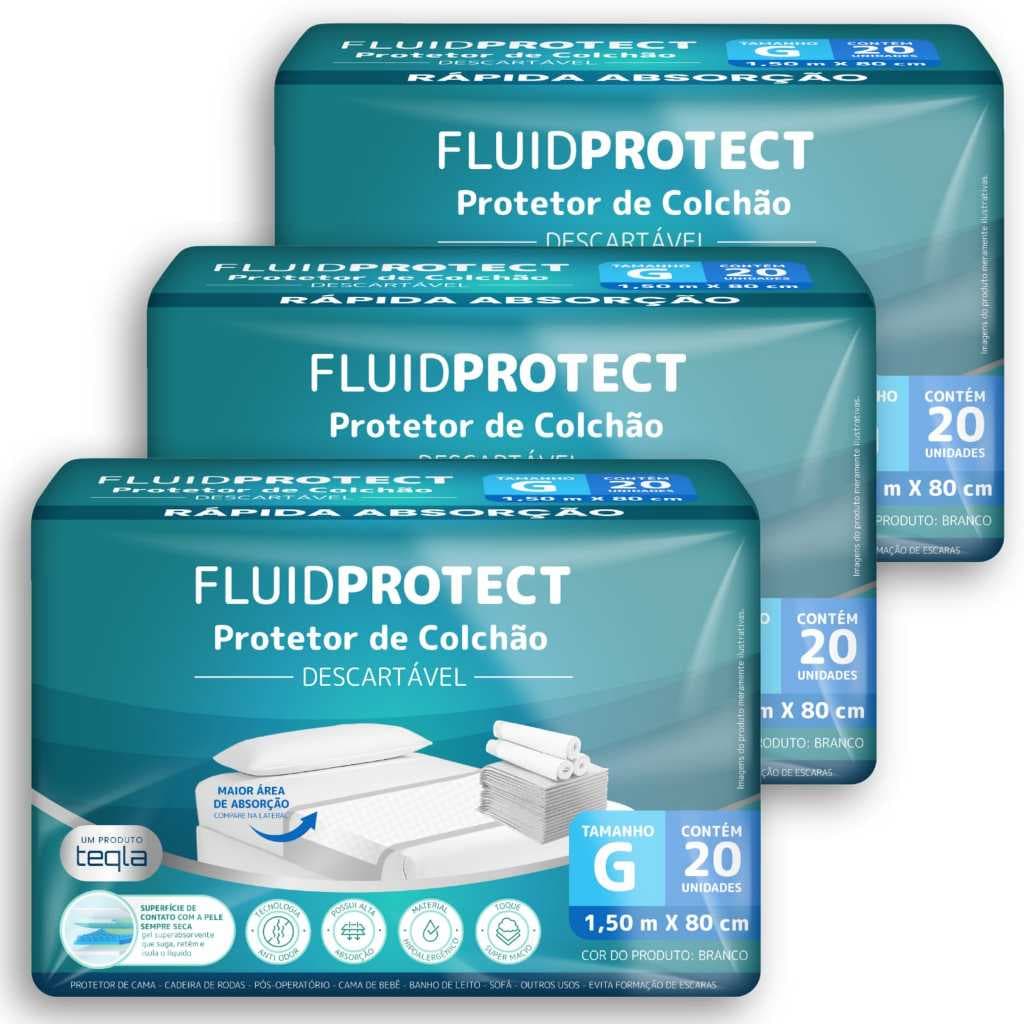 Kit FLUID PROTECT Protetor de Colchão Descartável - 3 Pacotes (Total de 60 Unidades)