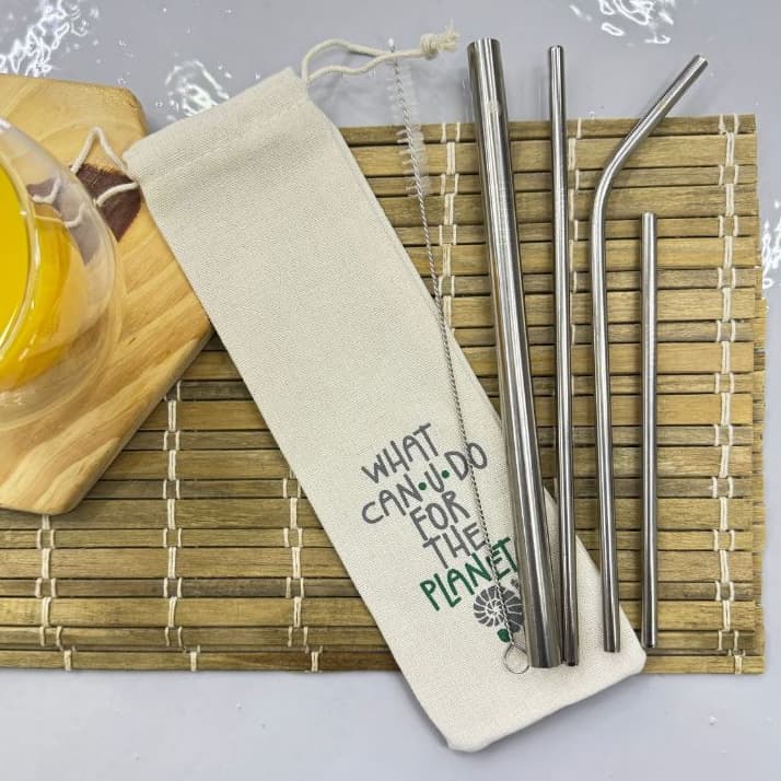 Kit 6 em 1 - canudo reto e curvo + shake 12mm + canudo drink 15cm + Ecobag what + Escova de limpeza