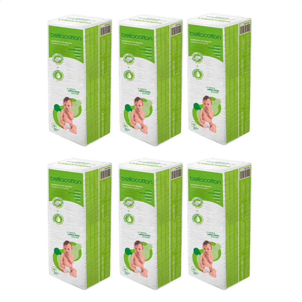 Kit Econômico com 600 Lenços de Algodão Bellacotton Baby – 24 Pacotes com 100 Unidades | Ideal Bebês