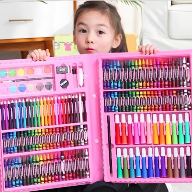 KIT Estojo pintura 24/48/68/86/150 peças Estojo Maleta Pintura Infantil Canetinhas Giz Lápis Cores