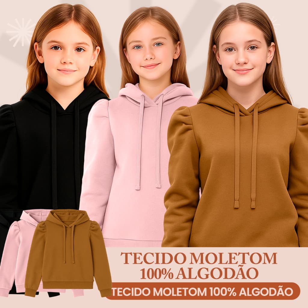 (10 a 16 anos) Blusa Feminina Elegante - Moletom Feminino Juvenil