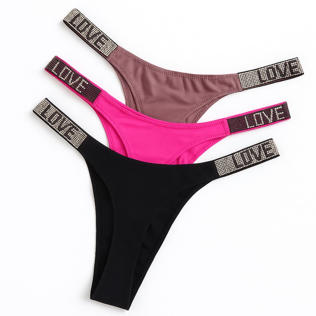 Kit 3 Calcinha Love Strass brilhante / Cores Variadas
