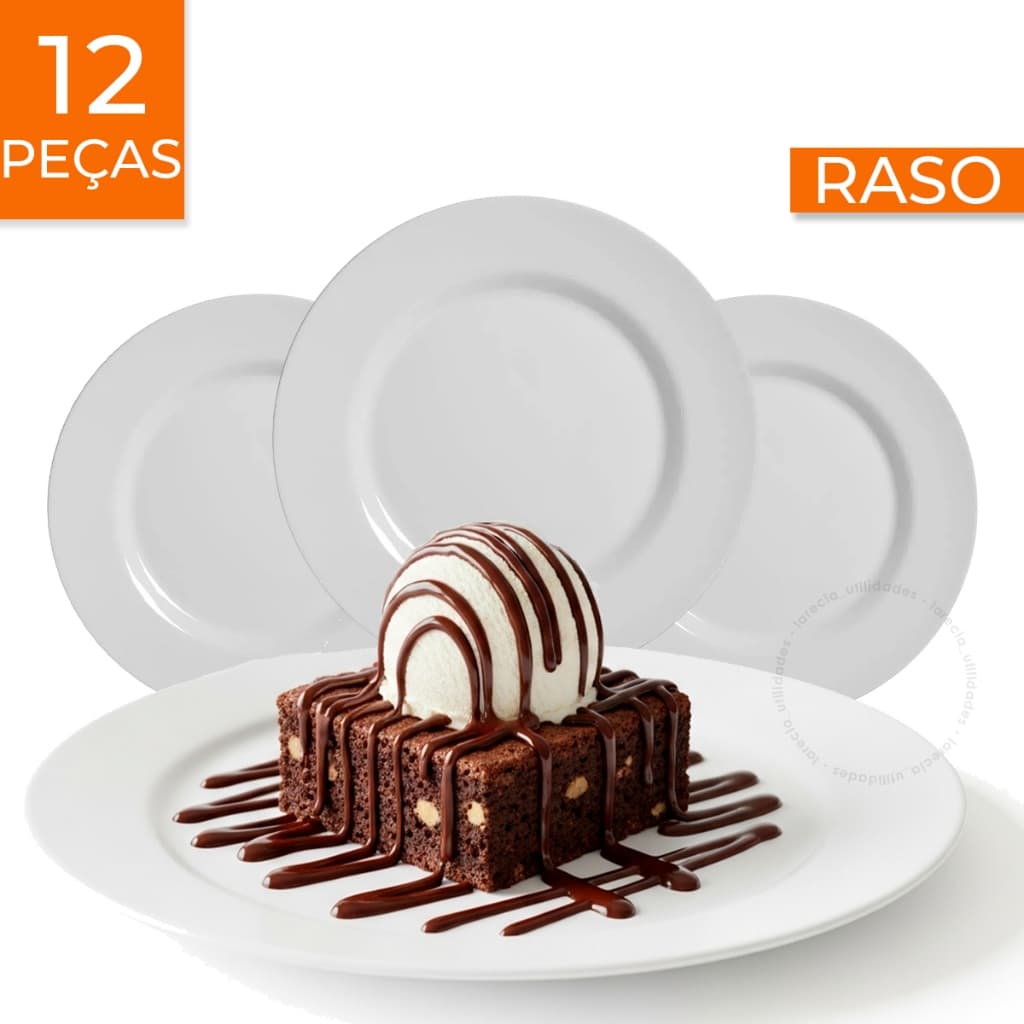 Kit Pratos Sobremesa Raso 17CM Almoço Jantar Melamina Plástico Branco Salgados Doces Possui Variação