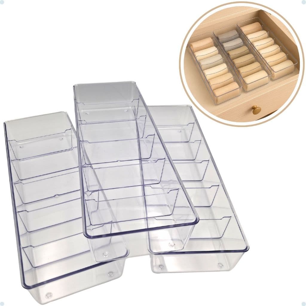 Kit com 3 - Organizador de Gavetas Acrílico com 6 Divisórias
