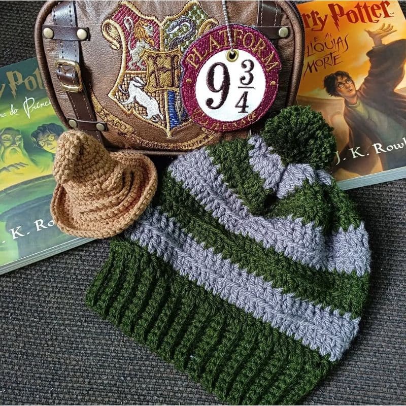 Cachecol,luvas e gorro adulto Harry Potter Hogwarts inverno Sonserina