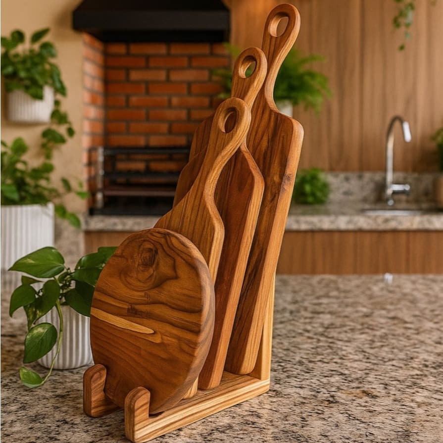 Kit Tábuas de Corte + Suporte para Cozinha Elegante