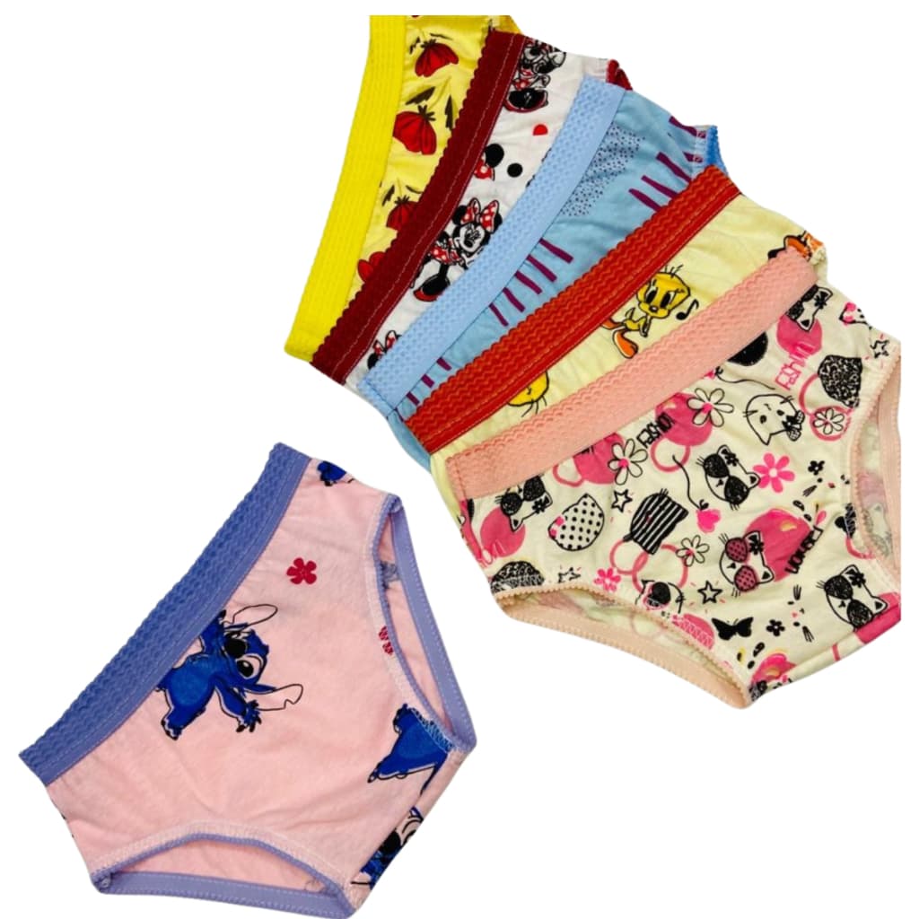 kit 10 Calcinhas Infantil de Criança100% Algodão Estampada com Elástico de Cós