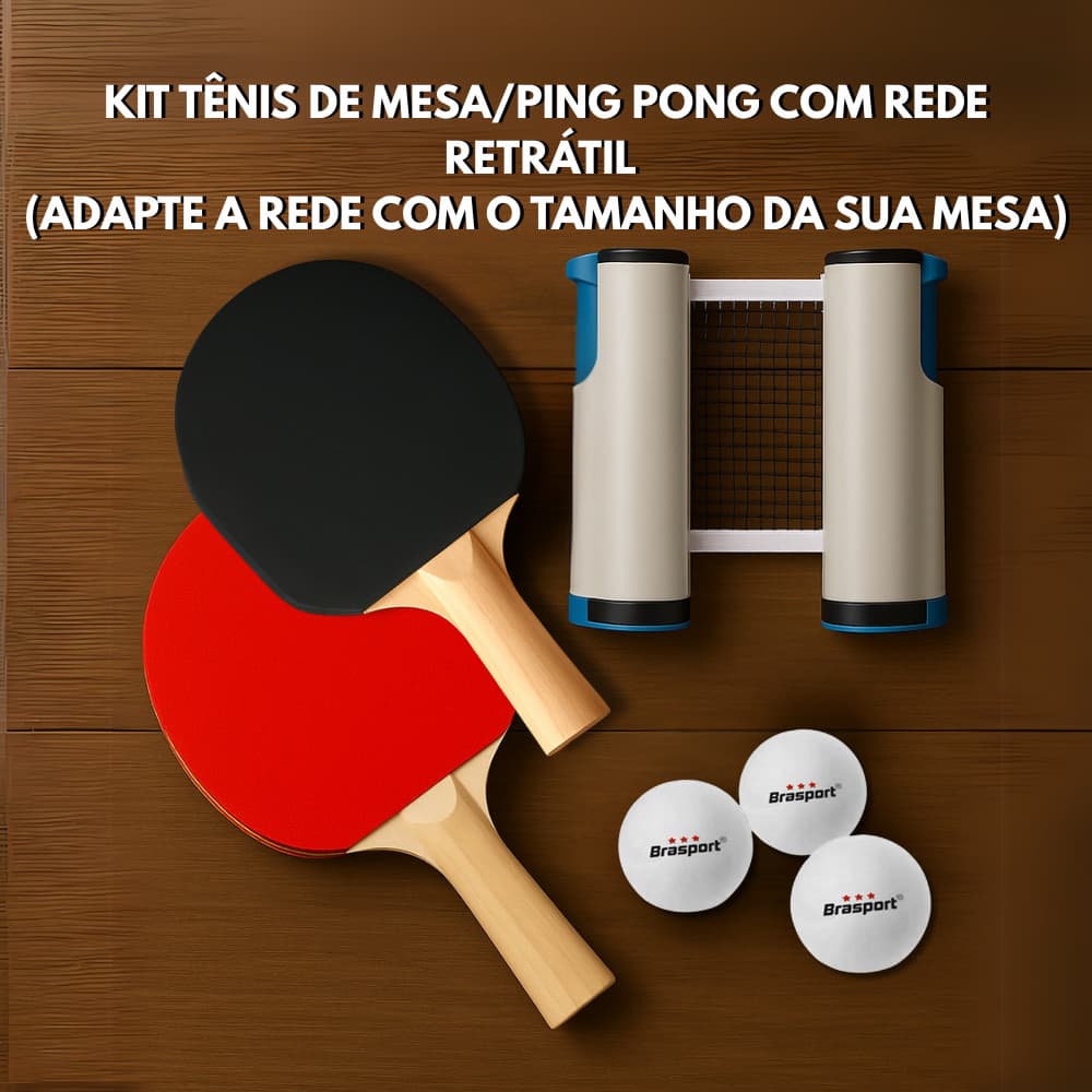 Kit 2 Raquete Rede Retrátil 1,80 Tênis De Mesa Ping Pong 3 Bolinhas Profissional Adaptável Universal