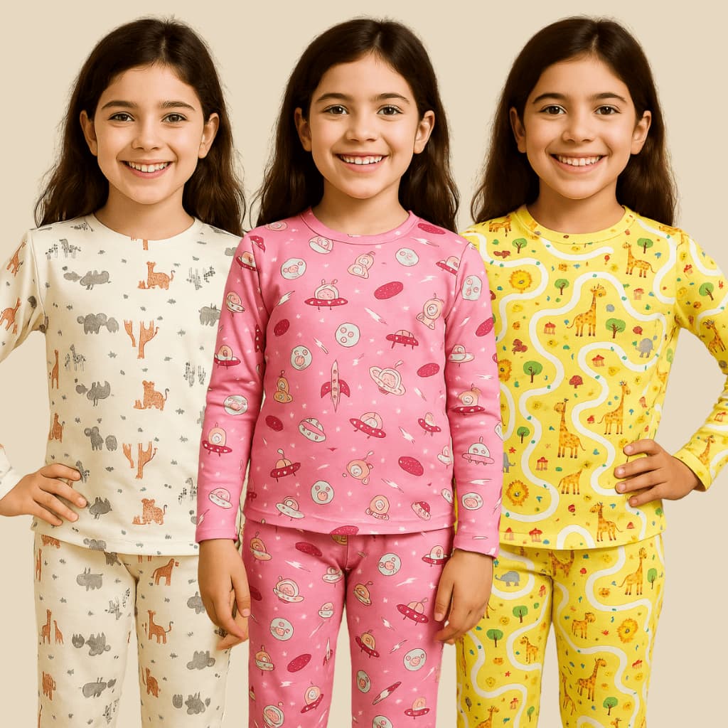 Pijama Infantil Suede Menina Longo Manga Comprida E Calça Confortável Estampado Inverno