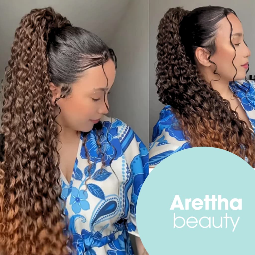 Aplique rabo de cavalo cacheado chocolate mel