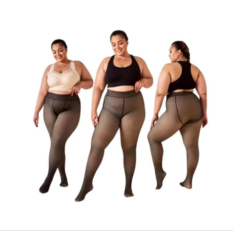 Meia‑Calça Térmica Translúcida Plus Size 44‑54 Forrada com Lã, Ultra Elástica e Modeladora