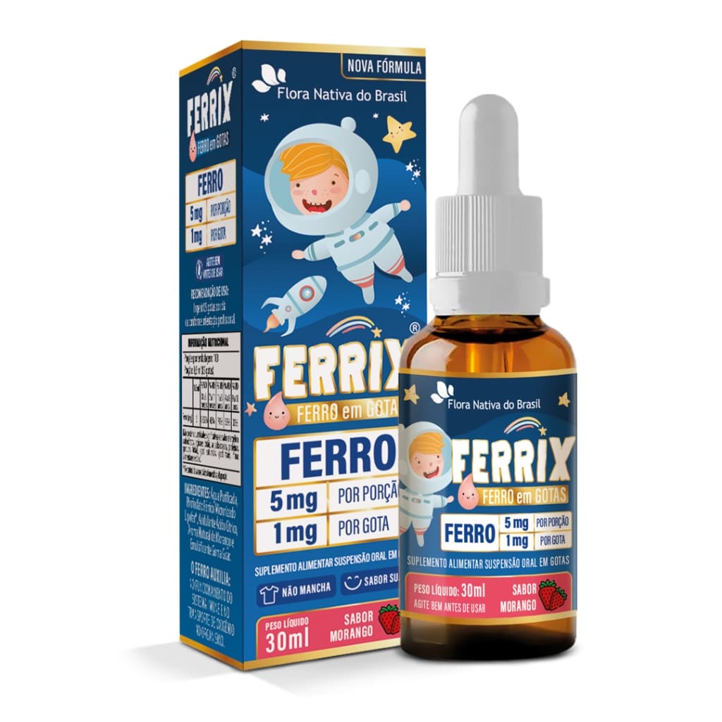 Ferrix KIDS Suplemento de Ferro em gotas (Ferro 5mg/porcao) 30ml Sabor Morango - Flora Nativa