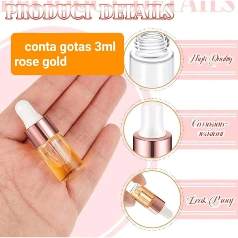 Mini Frasco Vidro Conta Gotas Transparente Cosméticos