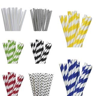 100 Canudos de Papel Biodegradável Listrados Coloridos Para Topo de Bolo