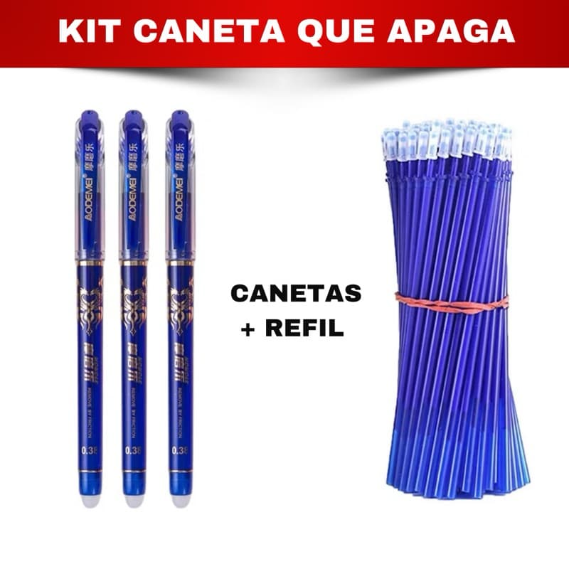 Kit 1/2/3 Caneta de marcar tecido que apaga + Refil cor azul - caneta mágica que apaga com o calor