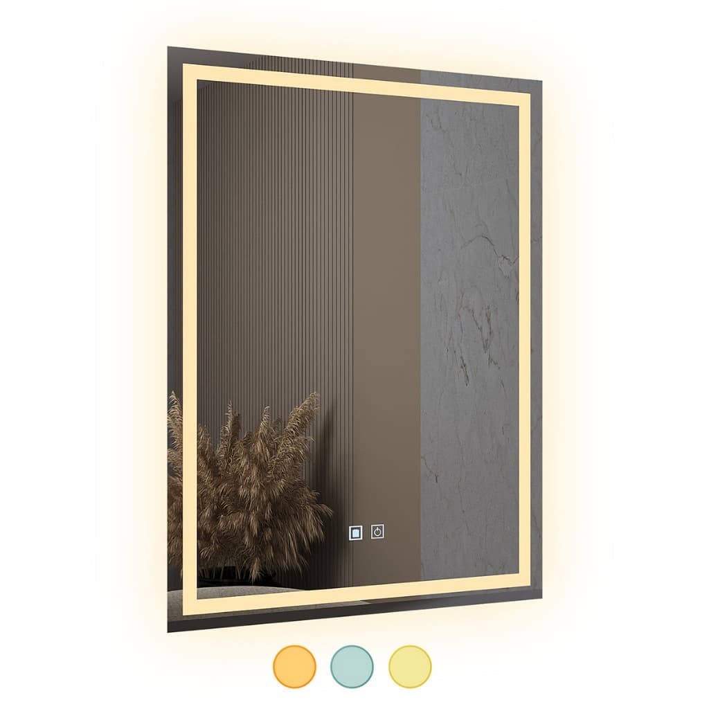 Espelho LED Retangular 3 Cores Banheiro Dual Touch c/ Desembaçador - 90CmX70Cm 110V/220V (Bivolt)