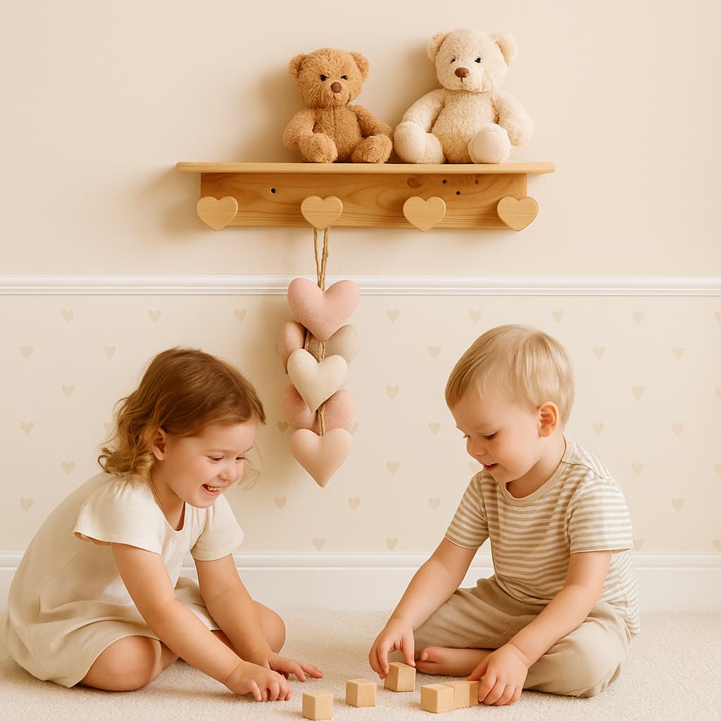 Cabideiro Coração com Prateleira Pinus – Decoração Rústica, Gancheira e Artesanato