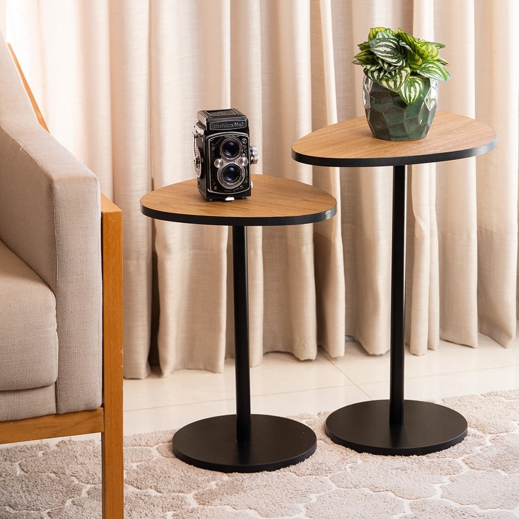 Kit 2 Mesa de Canto Orgânica Apoio Sala Decoração Pé de Ferro Pintura Eletrostática Elegante Moderna