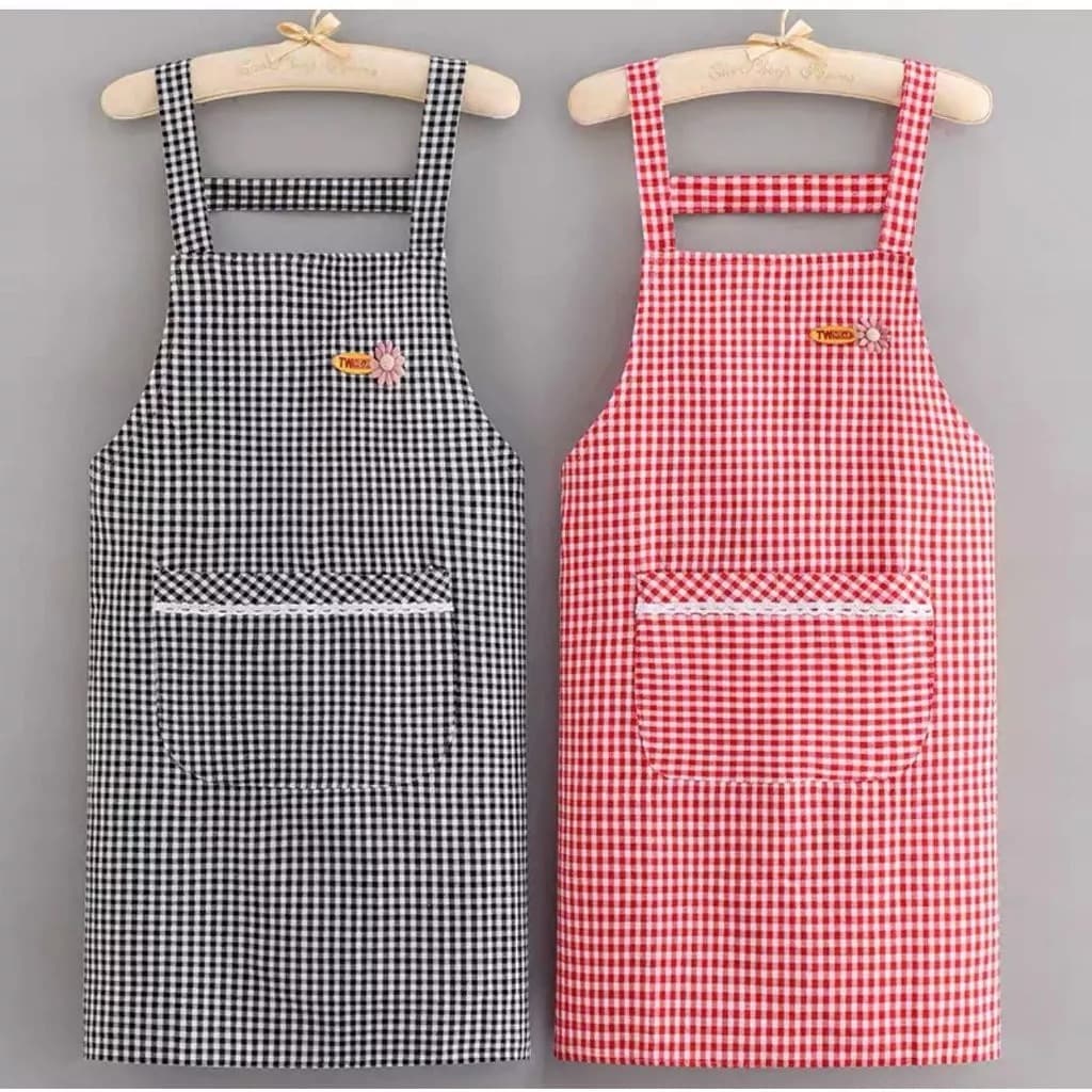 AVENTAL DE COZINHA DE LINHO ALGODÃO XADREZ, ALÇAS EM H E  COM BOLSO FRONTAL