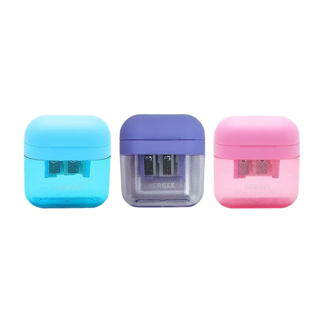 Apontador com Depósito Glitter com 2 Furos (Azul, Lilás e Rosa) - Acrilex