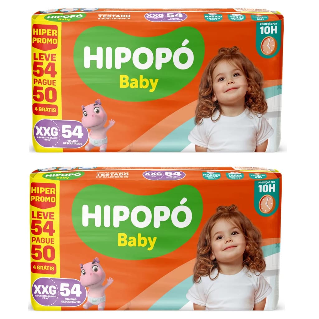 Kit 2ptes Fralda Hipopó Baby Hiper XXG 54un - Total 108un