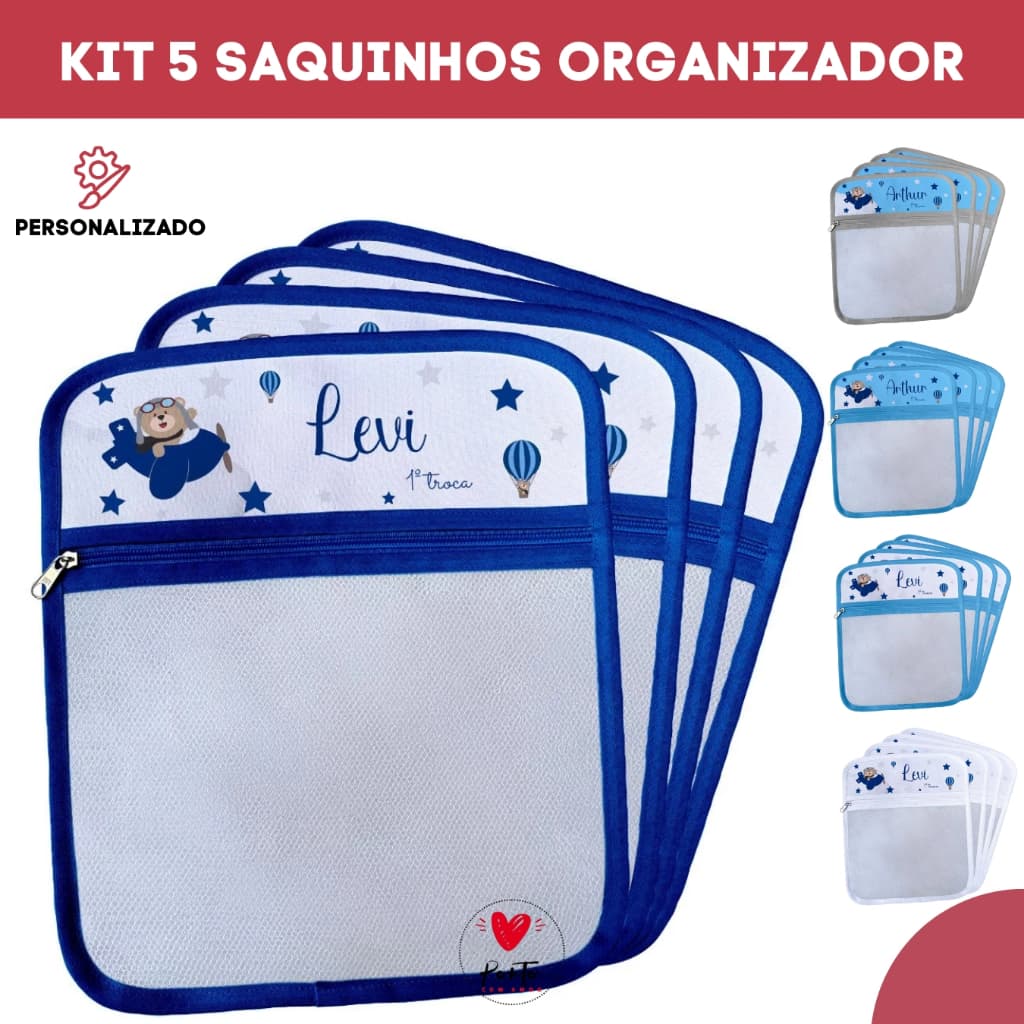 Saquinhos Organizador Saída Maternidade Recém Nascido Urso Aviador Personalizado