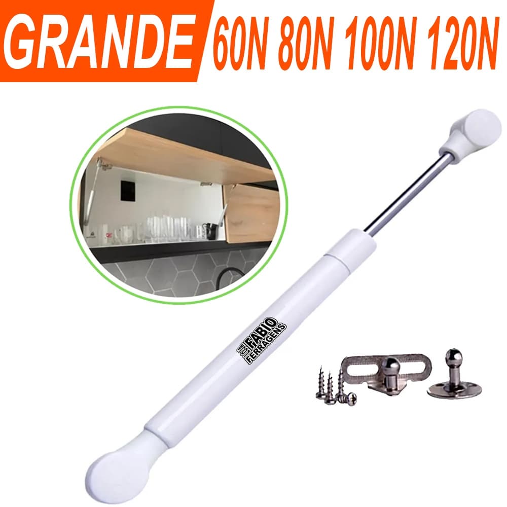 Pistão Grande Gás Porta Armário Branco 60N 80N 100N 120N Cozinha (Distancia entre furos 25cm)