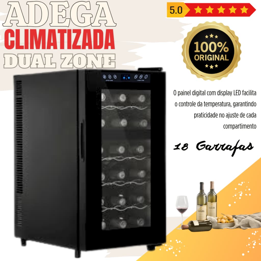 ADEGA CLIMATIZADORA DIGITAL 18 GARRAFAS DUAL ZONE LABRAVIA REFRIGERADOR DE VINHO 52L  130W 110 /220V