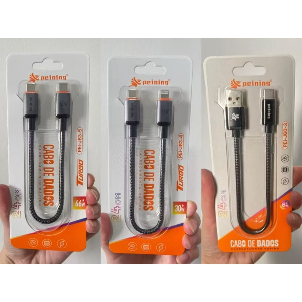 CABO CURTO De 24CM  ALTA RESISTÊNCIA Entrada TipoC Ou USB Pra TIPO C E Micro E IOS