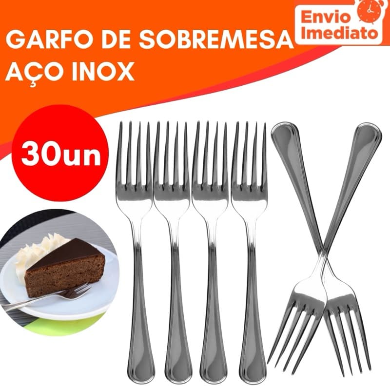 Kit 30 Garfo de Sobremesa Inox Para Restaurantes Lanchonetes Bistro Padarias Alta Qualidade
