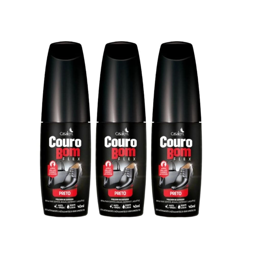 Polidor de Sapatos Preto Couro Bom Flex Casa KM 40ml - Kit com 3
