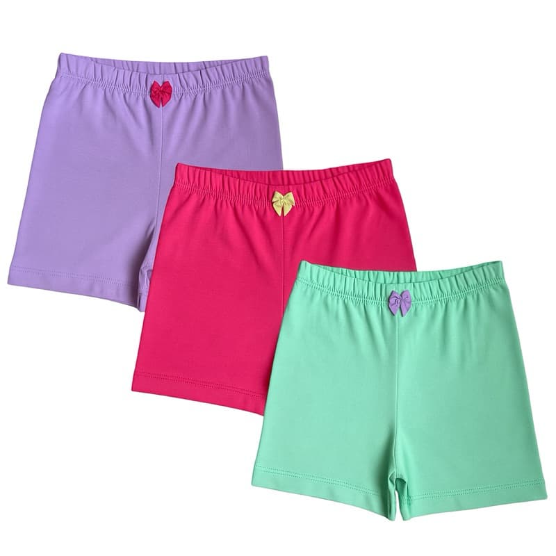 KIT SORTIDO 3 Shortinho Para Usar Com Vestido Cotton Algodão Detalhe Laço Cores Lisas Sortidas 2 a 12 Anos (0063)
