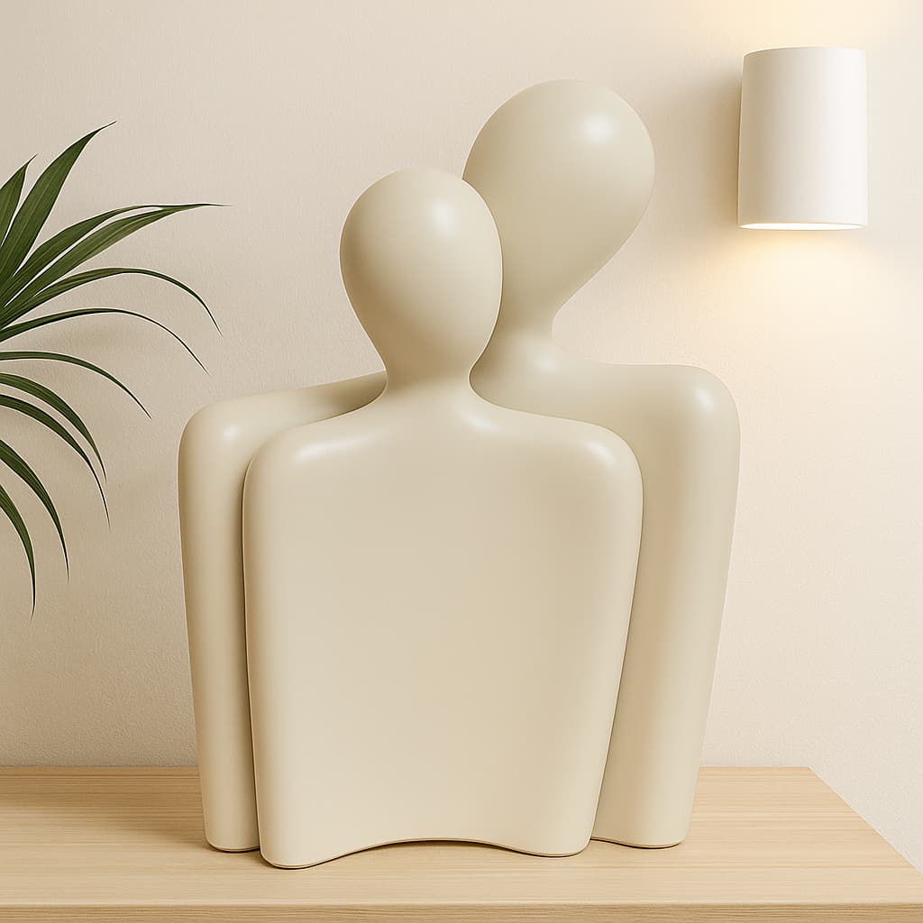 Estatueta Estátuas Casal Chamego Carinho Enfeite Cerâmica decoração Moderna Off white
