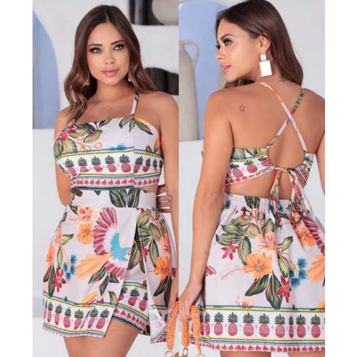 MACAQUINHO FEMENINO ELEGANTE SHORT SAIA  ESTAMPA TROPICAL
