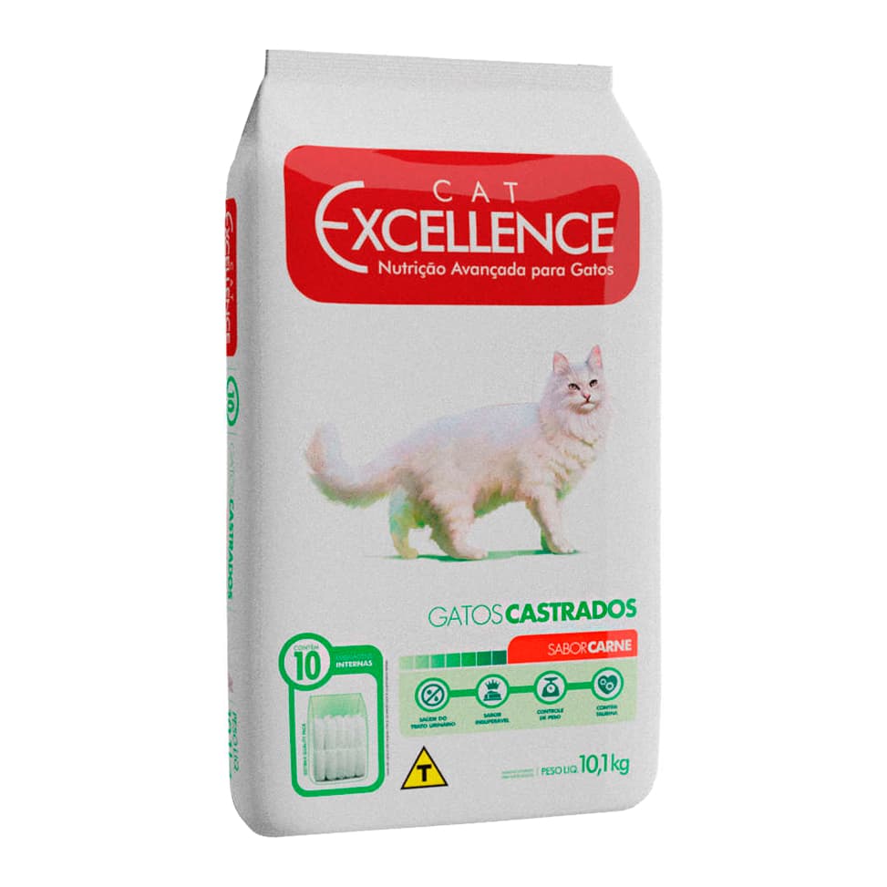 Ração Cat Excellence para Gatos Adultos Castrados sabor Carne 10.1Kg