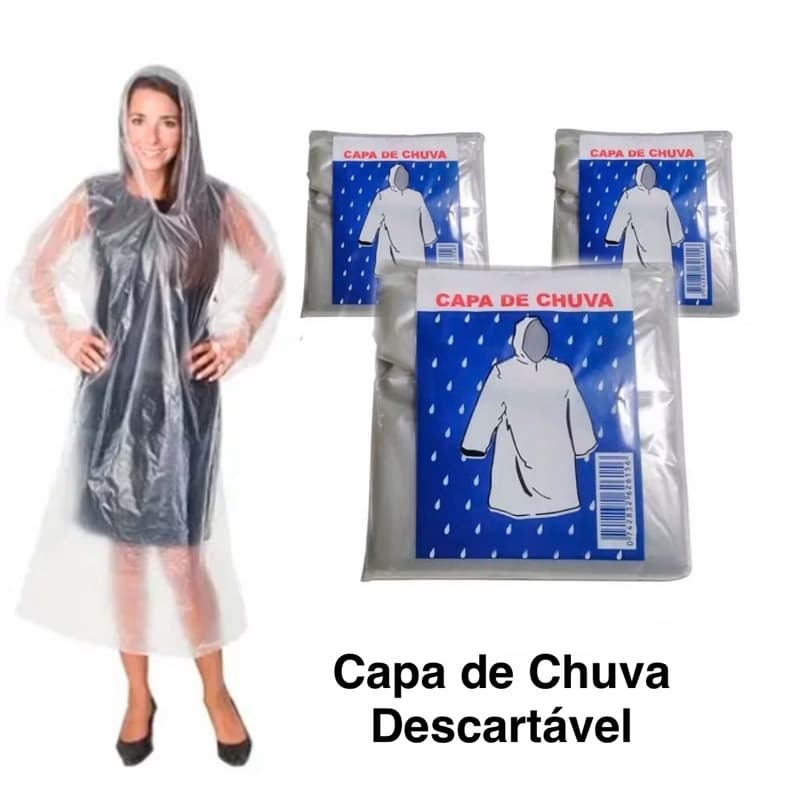 Kit 12 24 50 Peças de Capa de Chuva Descartável Adulto Masculino e Feminino Tamanho Único
