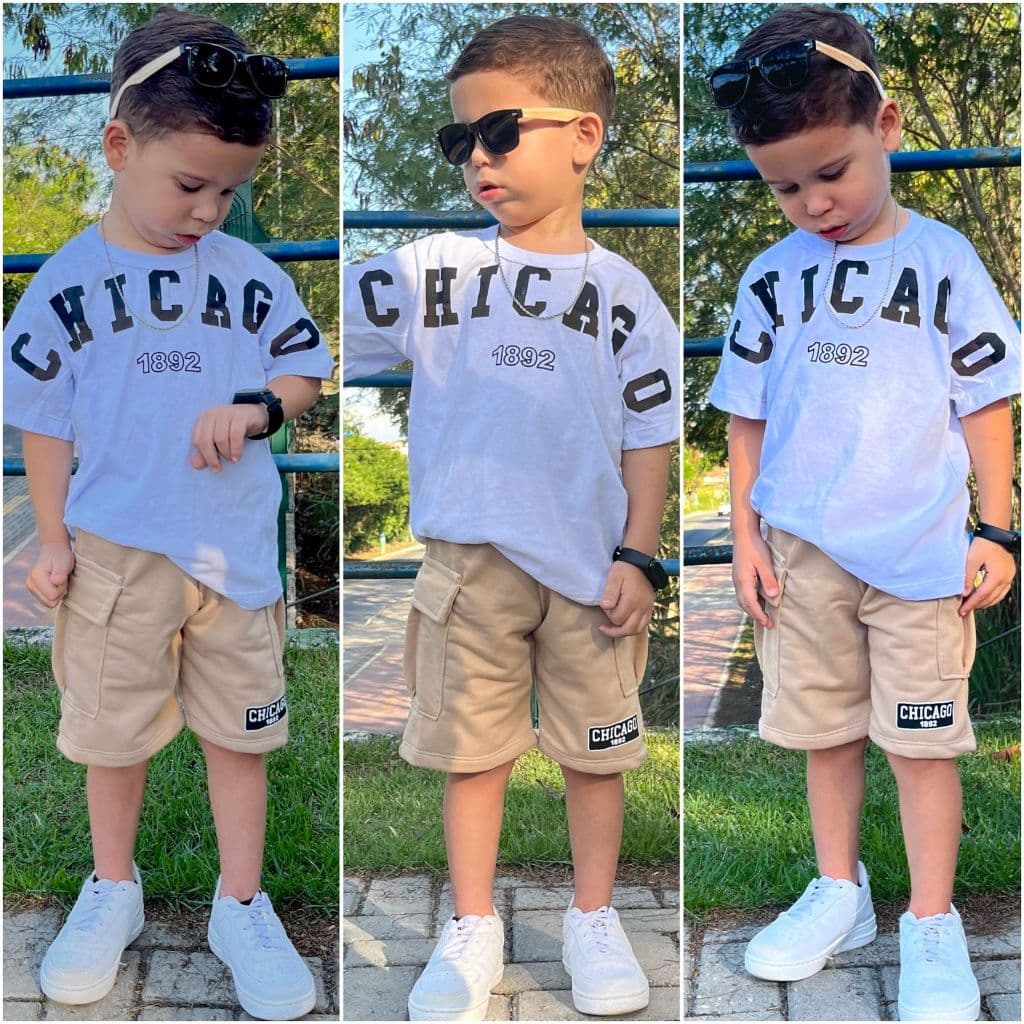 Conjunto de menino infantil bermuda e camisa de verão juvenil