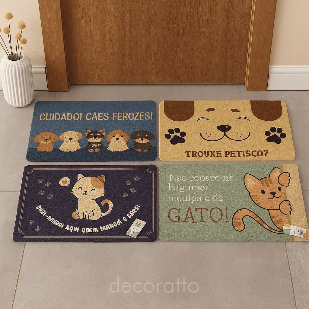 Tapete de Entrada Capacho Vinil Terral 58x38cm Estampa Pet Gato Cachorro