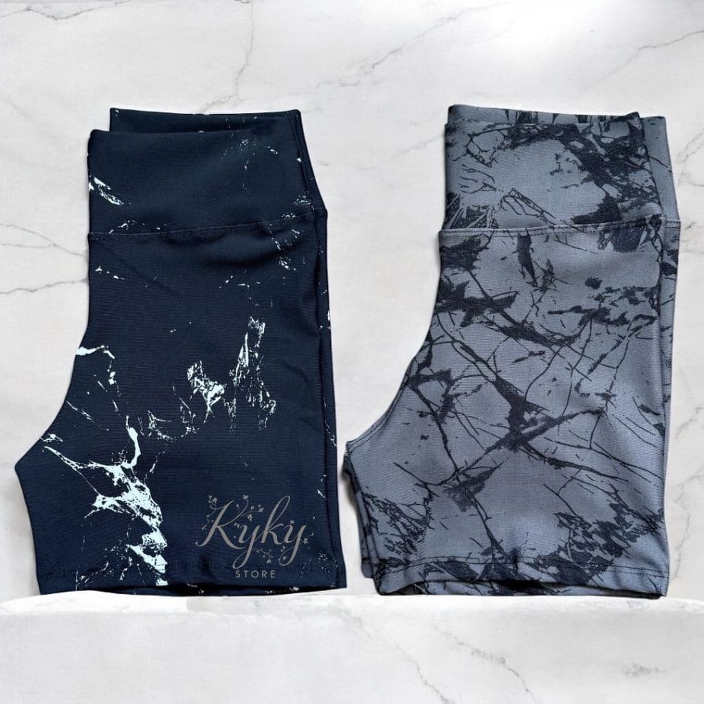 Kit 2 Shorts Fitness Marmorizado Roupa Academia Cintura Alta Feminino Tie Dye Zero Transparencia