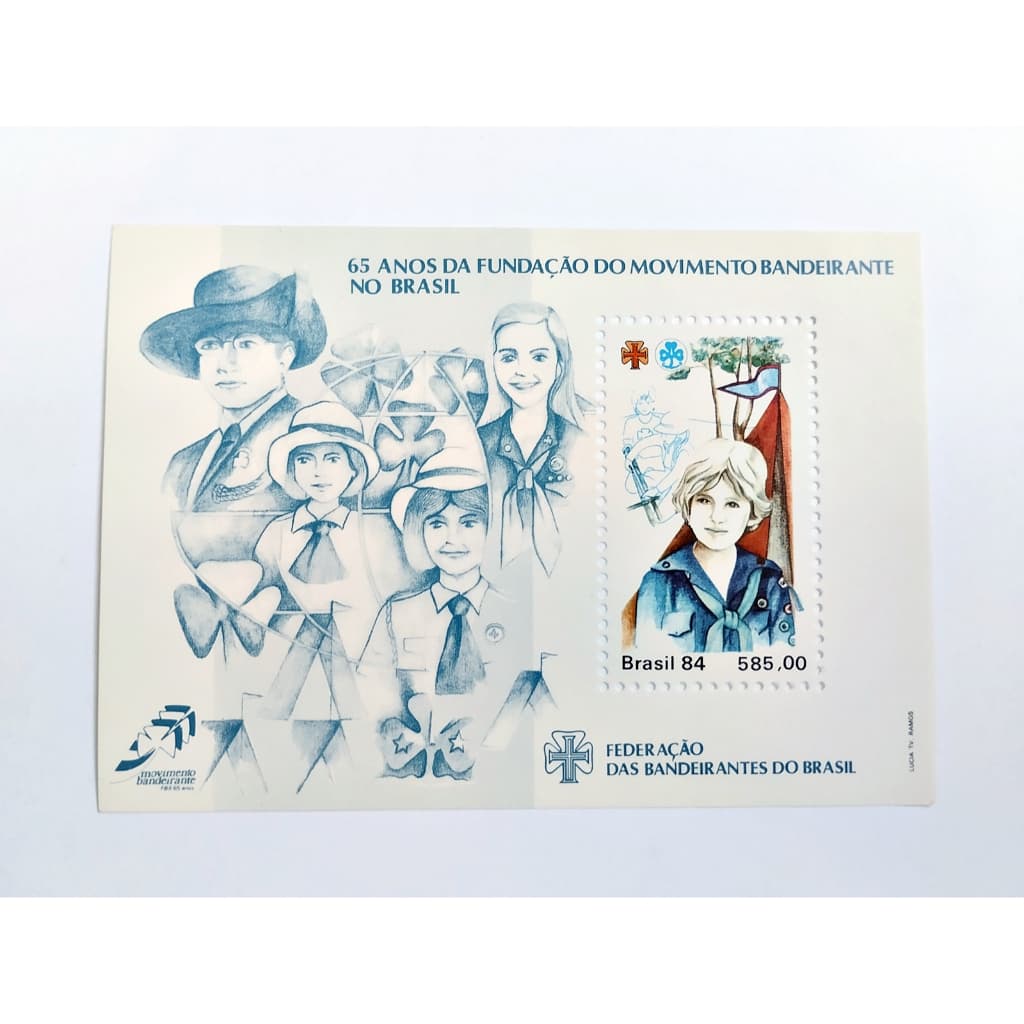 Selo Bloco Postal Novo 65 Anos Fund Mov Bandeirante Brasil 1984