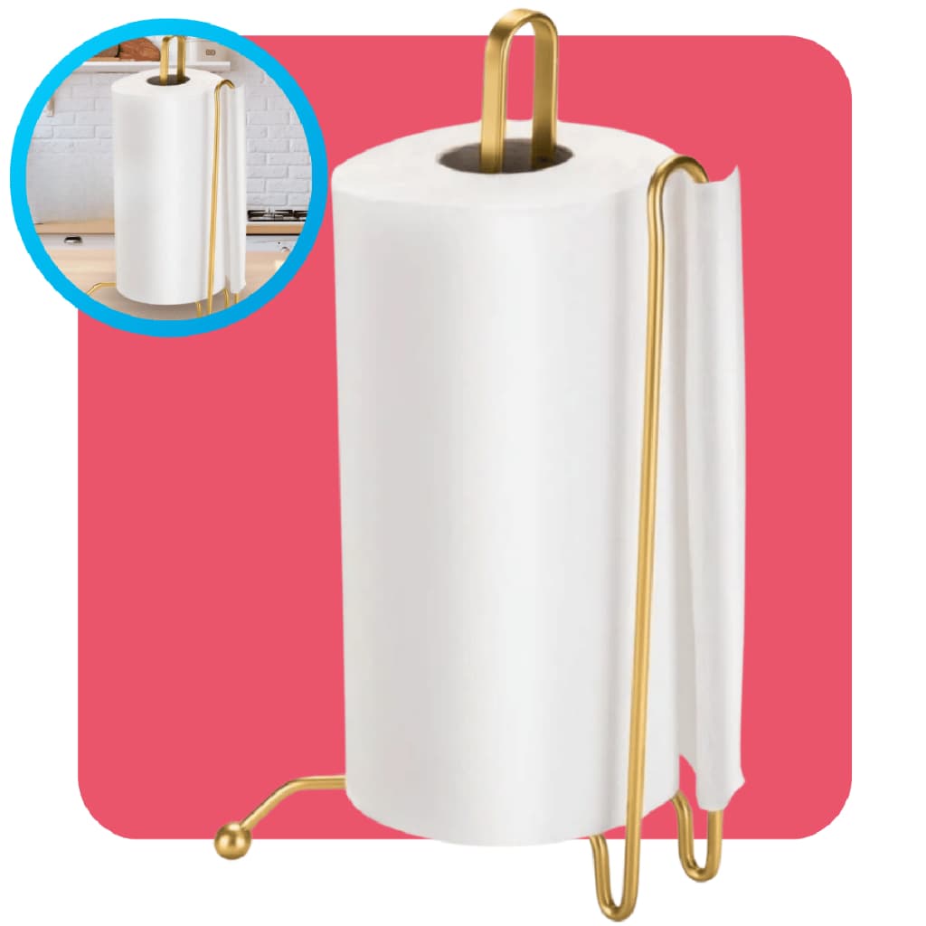 Suporte Porta Rolo De Papel Toalha Jantar Almoço Aço Vertical De Mesa Cozinha Gold Dourado Arthi