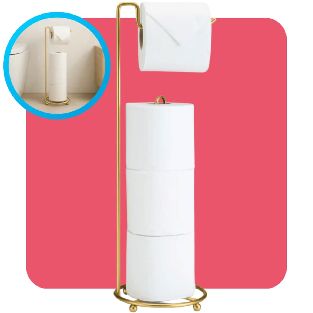 Suporte De Chão Porta Papel Higiênico Papeleira 4 Rolos Banheiro Lavabo Dourado Fosco Arthi