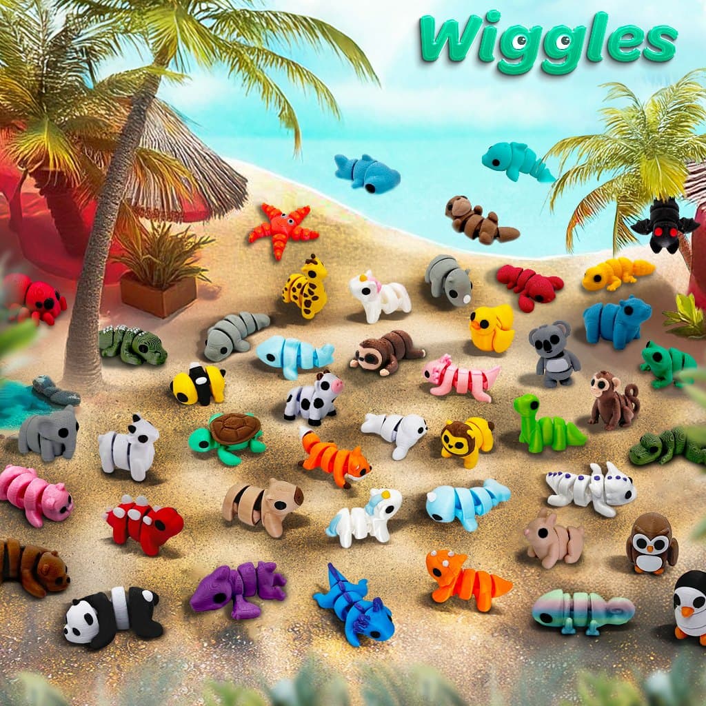 Kits Sortidos - Wiggles Mini Animais Flexíveis - Kits 12/16/24/32 unidades Bixinhos Chaveiro Fidget Lembrancinha