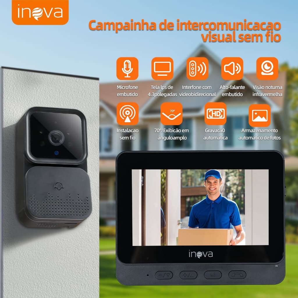 Inova Câmera de campainha de vídeo sem fio Wi-Fi HD com tela de aldrava de porta bidirecional infravermelha versão