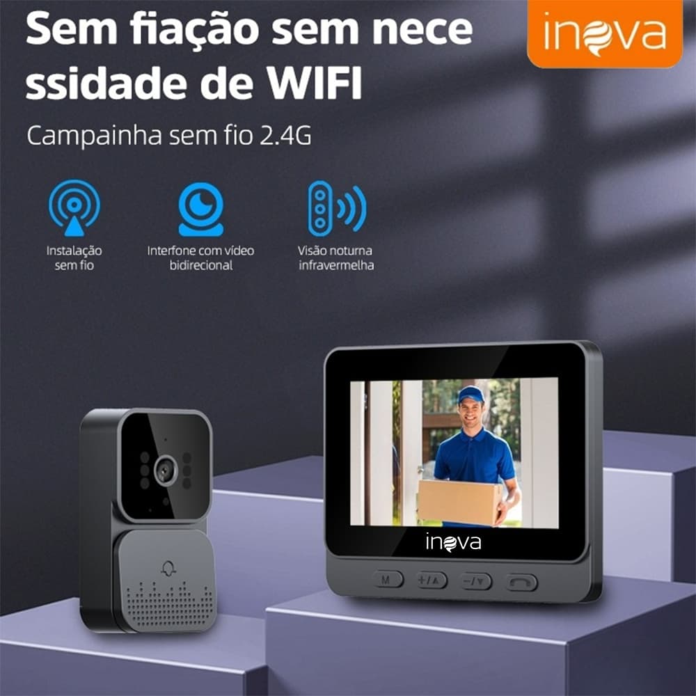 INOVA Campainha Vídeo Com Câmera Sem Fio Doméstica Com Campainha Campainha Sem Fio Com Câmera E Intercomunicador De Tela