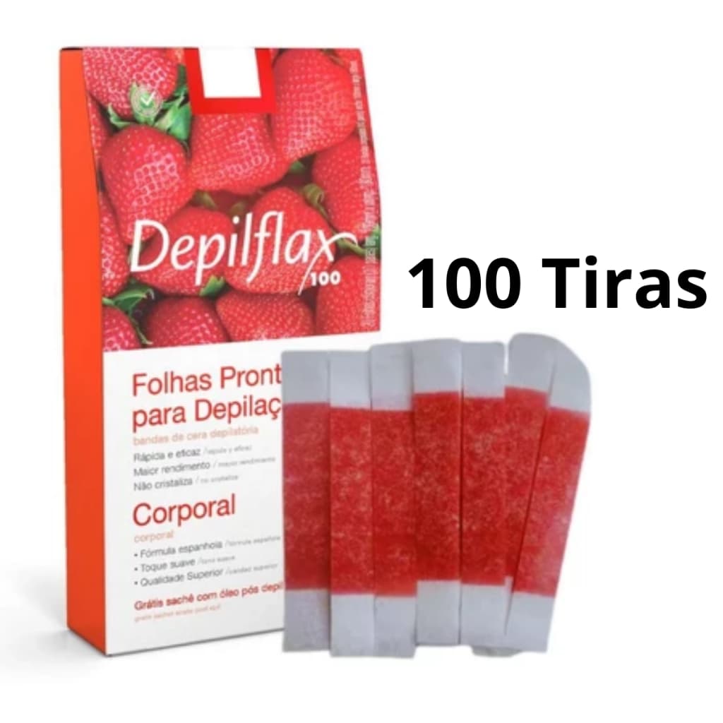 100 Tiras De Cera Pronta Sobrancelhas Buço Morango Depilflax